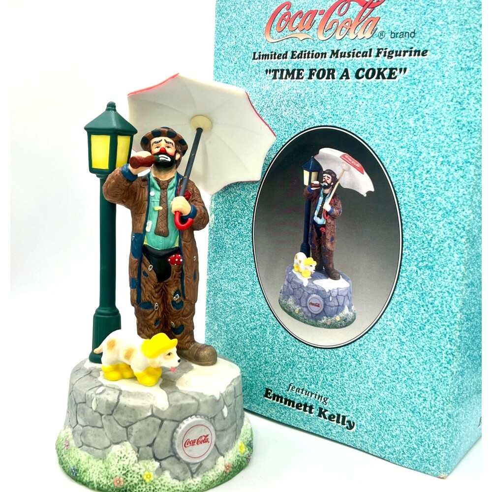 Emmett Kelly "Time for a Coke" Musical Figurine by Coca-Cola 1997 - Box & COA